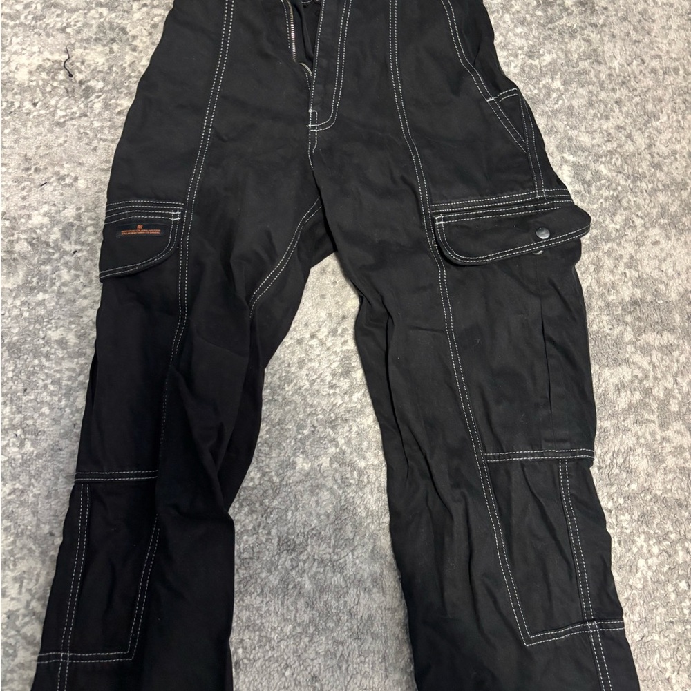 BDG Black Cargo Pants with White Stitching